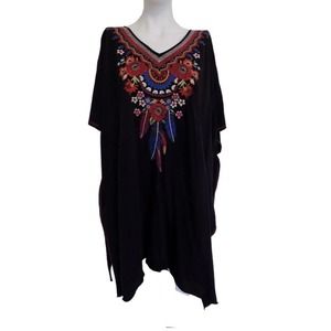 Johnny Was JWA black knit top tunic coverup size XL boho embroidered